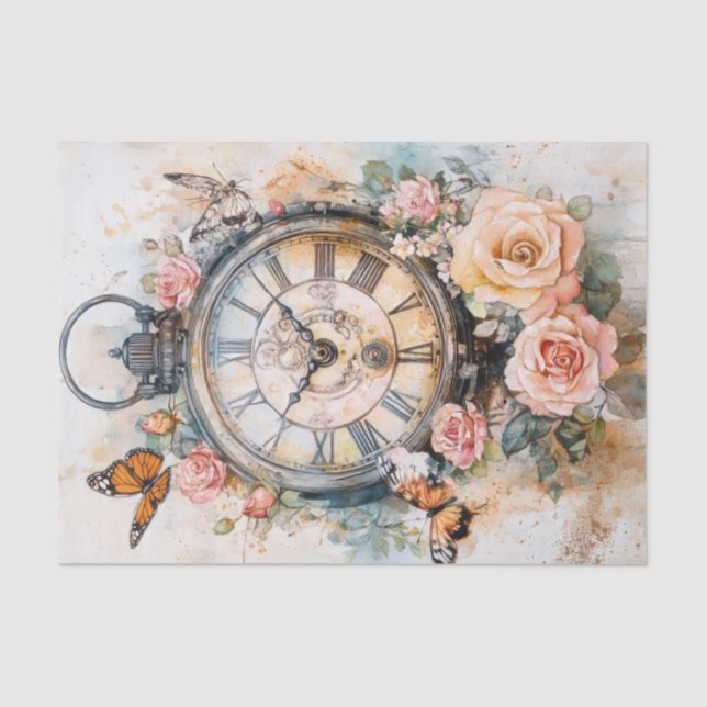 Papel De Seda Relógio Antigo com Caligrafia para Decoupage (Frente )