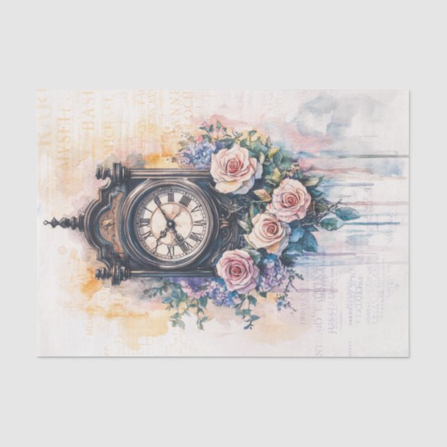 Papel De Seda Relógio Antigo com Caligrafia para Decoupage (Frente )