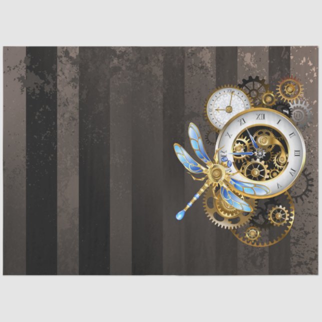 Papel De Seda Relógio Steampunk com Dragonfly Mecânica (Frente )