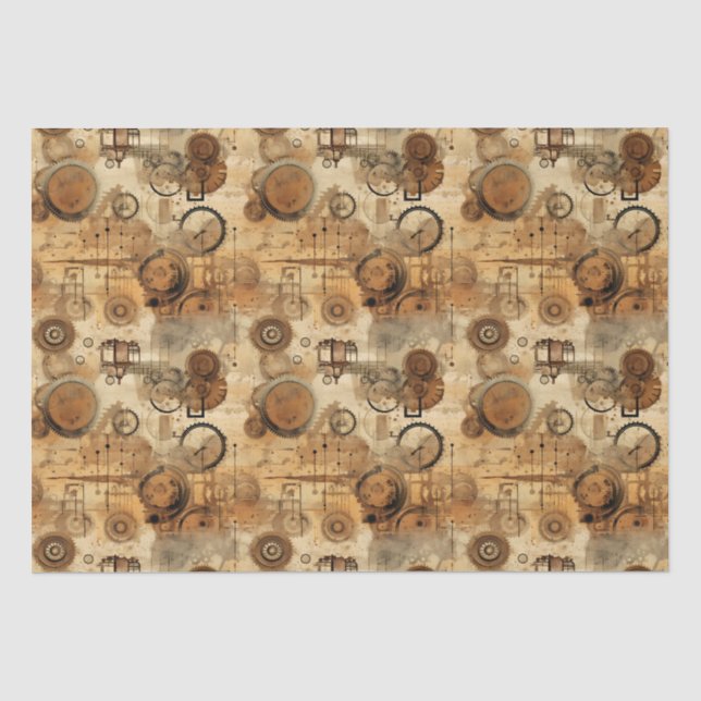Papel De Seda Relógio Steampunk Rústico Grunge (Frente )