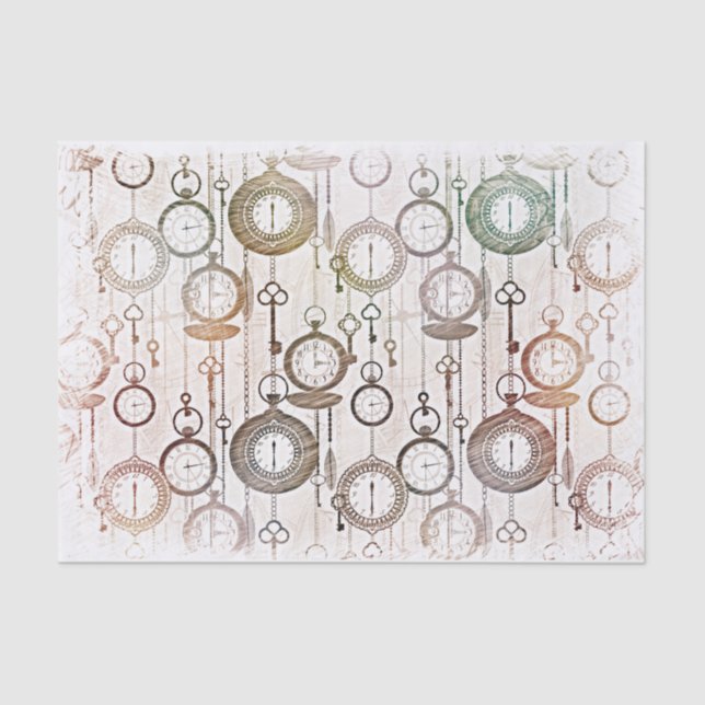 Papel De Seda Relógios antigos, padrão de fuso horário, ilustraç (Frente )