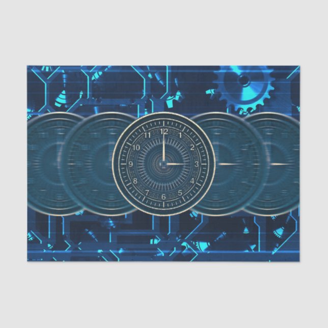 Papel De Seda Relógios Engrenagens Máquina do Tempo Steampunk (Frente )