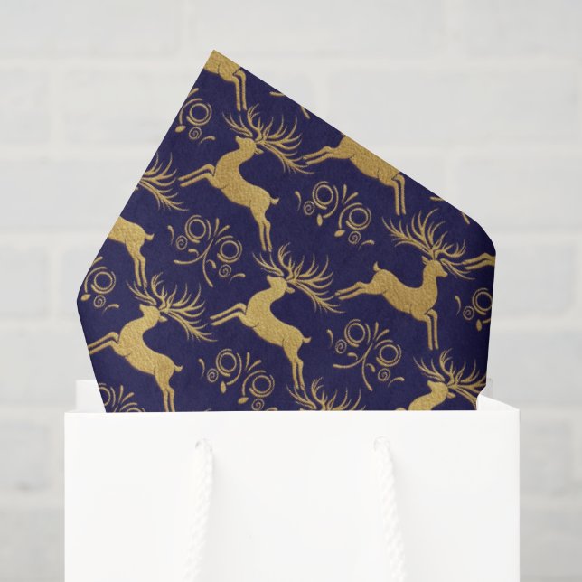 Papel De Seda Rena de Couro Dourado Natal Azul Marinho (Sacola de presentes)