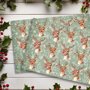 Papel De Seda Rena de Nariz Vermelho Decoupage Damasco Antigo