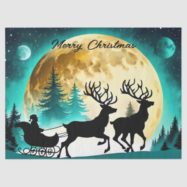 Papel De Seda Rena e Lua de cheio de Sleigh (Frente )