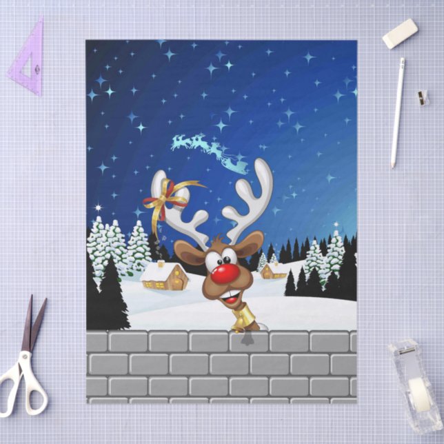 Papel De Seda Rena Fofa Espiando Meme de Natal (Arte )