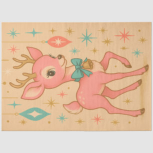 Papel De Seda Rena Rosa Chiclete Retro Natal Kitsch