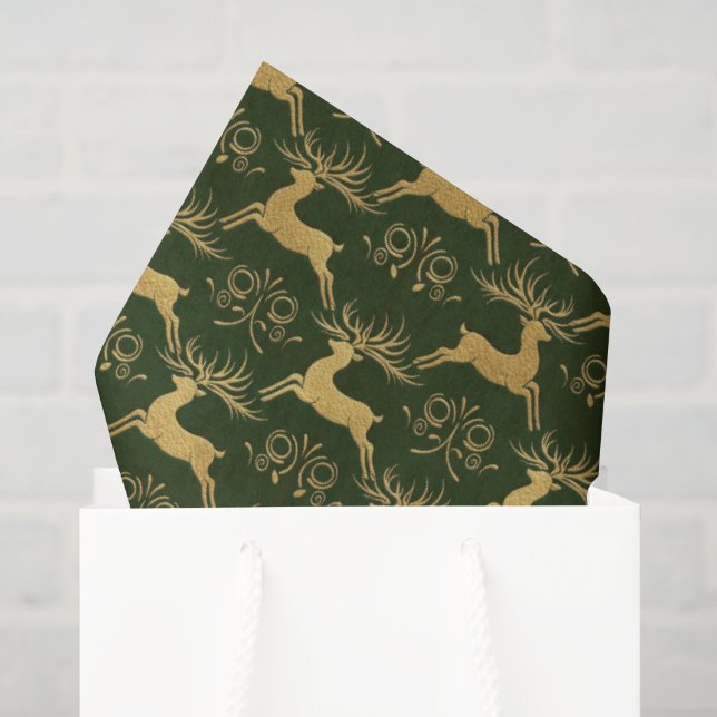 Papel De Seda Rena Verde de Couro Dourado de Natal (Sacola de presentes)