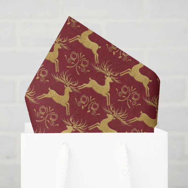 Papel De Seda Rena Vermelha de Couro Dourado de Natal (Sacola de presentes)