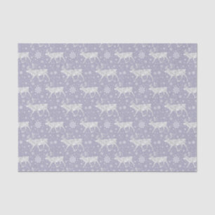 Papel De Seda Renas e Padrão de Flocos de Neve em Cinza/Lavanda