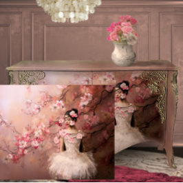 Papel De Seda Retrato Artístico da Árvore em Flor Rosa Bailarina