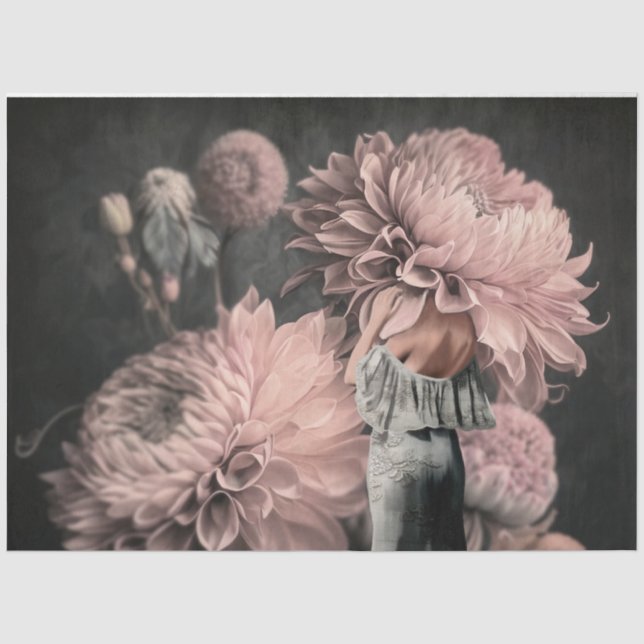 Papel De Seda Retrato da parte de trás de mulher com florais em  (Frente )