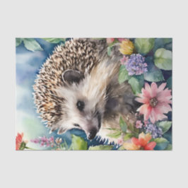Papel De Seda Retrato de Aquarela Floral de Hedgehog