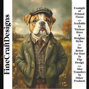 Papel De Seda Retrato de Bulldog, Paisagem Rural CH2 Decoupagem
