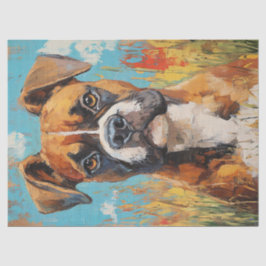 Papel De Seda Retrato de Cachorro Boxer Pintura a Óleo Digital D