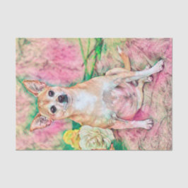 Papel De Seda Retrato de Cachorro Verde Cor-de-Rosa Chinhuahua