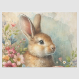 Papel De Seda Retrato de Coelho em Aquarela e Flores
