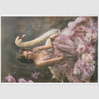 Papel De Seda Retrato de Fantasia Etérea Floral & Cisne