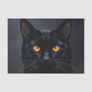 Papel De Seda Retrato de Gato Negro com Olhos Amarelos