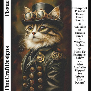 Papel De Seda Retrato de Gato Tabby Steampunk Real DV2L Decoupag