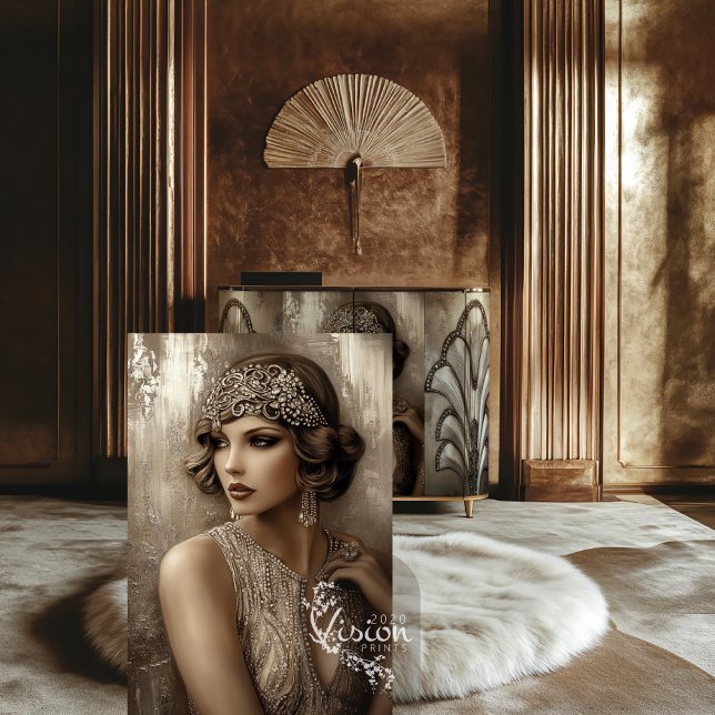 Papel De Seda Retrato de Glamour Flapper Bronze Roar, Gatsby (Bronze Roar, Gatsby Flapper, Adorned Lady, Roaring 20's, Decoupage Tissue Paper.)