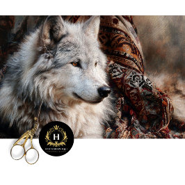 Papel De Seda Retrato de Lobo Branco em Tapete Persa
