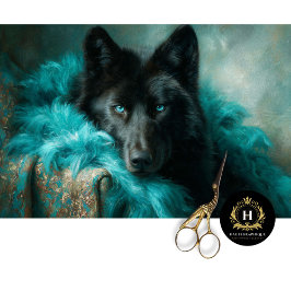 Papel De Seda Retrato de Lobo Negro em Veludo Azul-Verde