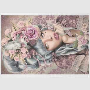 Papel De Seda Retrato de Maria Antônia com pássaro e arte floral