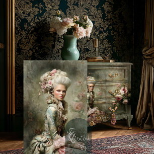 Papel De Seda Retrato de Maria Antonieta Barroco Rosas Rosa