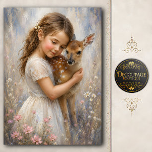Papel De Seda Retrato de Menina e Fauno em Decoupage