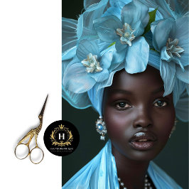 Papel De Seda Retrato de Mulher Africana Azul Celeste Elegante D