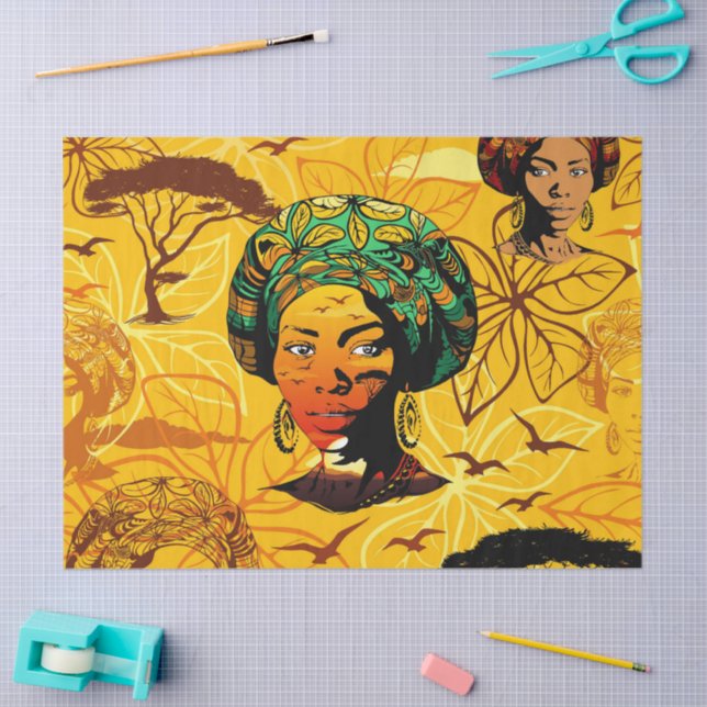 Papel De Seda Retrato de Mulher Africana com Sunset (Arte )