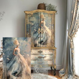 Papel De Seda Retrato de Mulher Elegante Campo Floral Arte Etére
