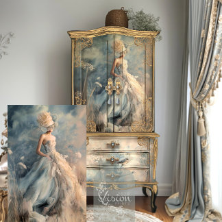 Papel De Seda Retrato de Mulher Elegante Campo Floral Arte Etére