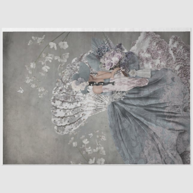 Papel De Seda Retrato de mulher elegante sentado lindamente com  (Frente )