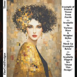 Papel De Seda Retrato de Mulher em Ouro Estilo Klimt Decoupage E