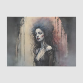 Papel De Seda Retrato de Mulher Gótica Escura Pintura Mal-humora