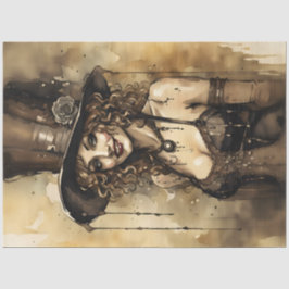 Papel De Seda Retrato de Mulher Steampunk Decoupage | Vitoriano