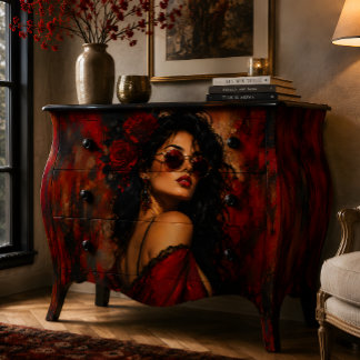 Papel De Seda Retrato de Mulher Vermelho Preto Glamour