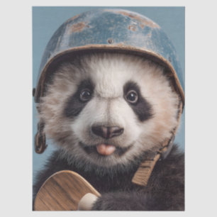 Papel De Seda Retrato de Panda Gigante com Capacete Azul Vintage