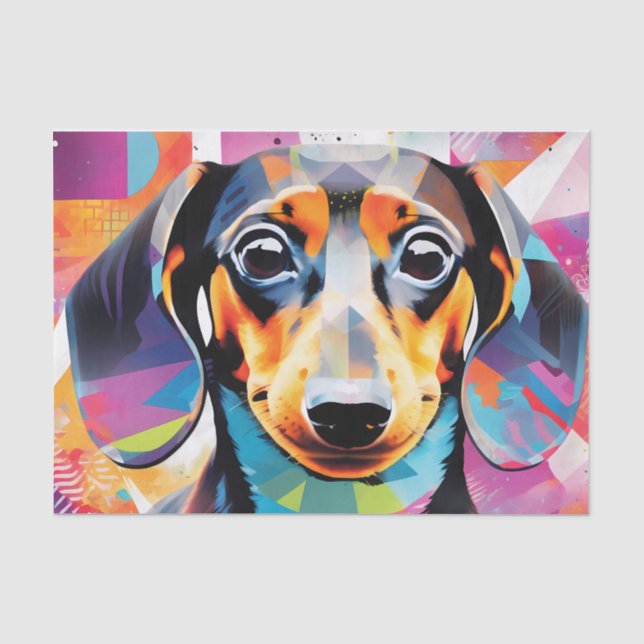 Papel De Seda Retrato de um dachshund geométrico fofo (Frente )
