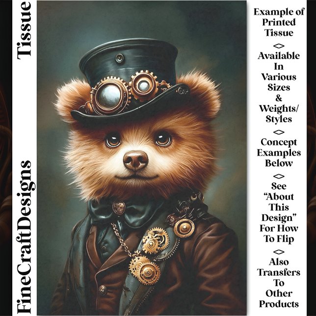Papel De Seda Retrato de Urso Marrom Steampunk Fofo Decoupagem C (Criador carregado)