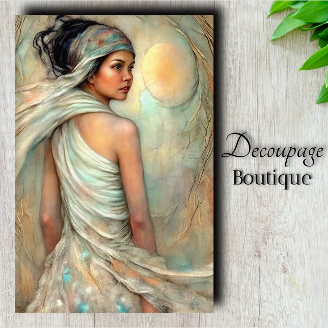 Papel De Seda Retrato Decoupage de Beleza Etérea (Ethereal Beauty Portrait Decoupage Tissue Paper)