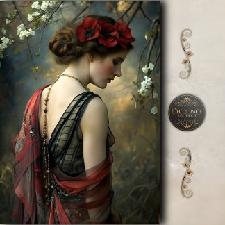 Papel De Seda Retrato Decoupage Floral Gótico de Mulher