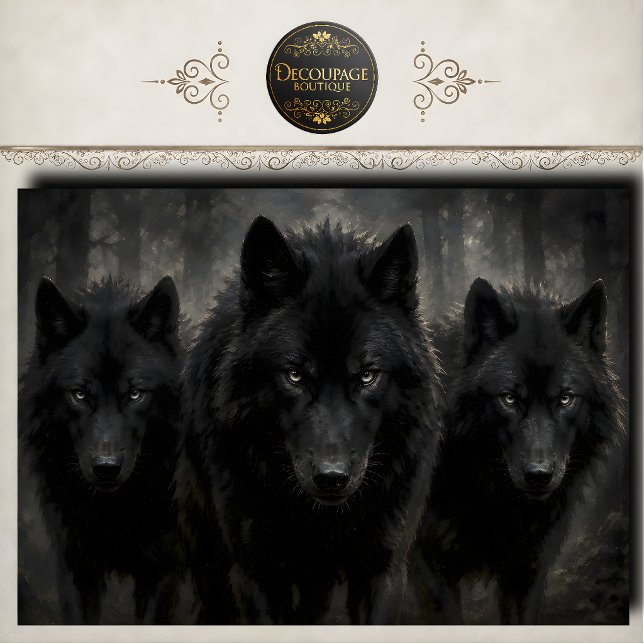 Papel De Seda Retrato do Lobo Preto (Black Wolf Pack Portrait Tissue Paper)