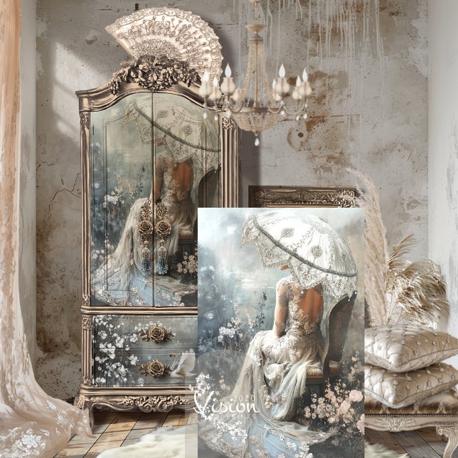 Papel De Seda Retrato e Parasol da Fantasia Parisiense Lining Si (Silver Lining, Parisian Fantasy, Portrait Parasol, Silver Greys, White Floral Blossoms Decoupage)