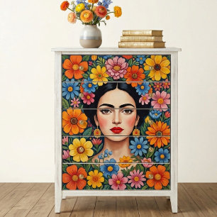 Papel De Seda Retrato Floral Colorido Arte Popular Feminina TMF2