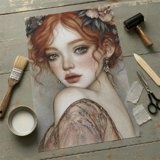 Papel De Seda Retrato Floral Decoupage de Ruiva Vintage