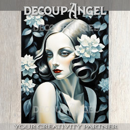 Papel De Seda Retrato na Deco da Arte - Azul - Decoupage -