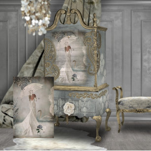 Papel De Seda Retrato Nupcial do Cisne Elegante Senhora com Guar